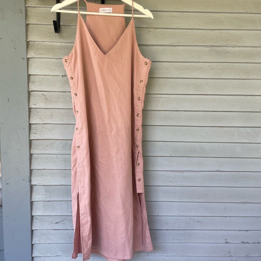 Pink linen midi dress